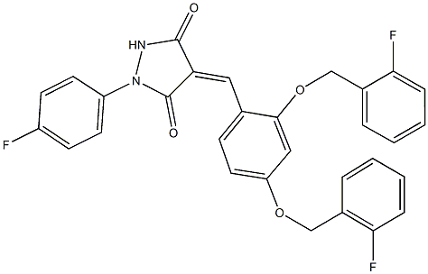 4-{2,4-bis[(2-fluorobenzyl)oxy]benzylidene}-1-(4-fluorophenyl)-3,5-pyrazolidinedione 结构式