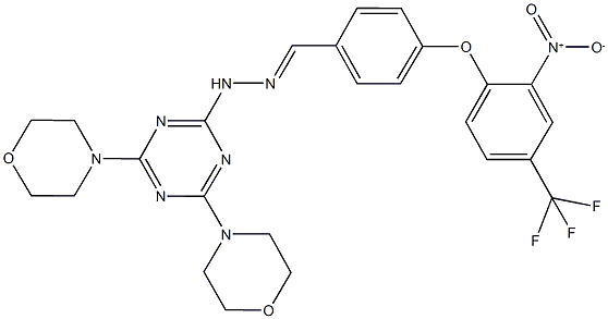 4-[2-nitro-4-(trifluoromethyl)phenoxy]benzaldehyde [4,6-di(4-morpholinyl)-1,3,5-triazin-2-yl]hydrazone 结构式