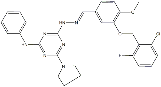 3-[(2-chloro-6-fluorobenzyl)oxy]-4-methoxybenzaldehyde [4-anilino-6-(1-pyrrolidinyl)-1,3,5-triazin-2-yl]hydrazone 结构式