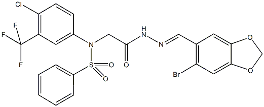 N-(2-{2-[(6-bromo-1,3-benzodioxol-5-yl)methylene]hydrazino}-2-oxoethyl)-N-[4-chloro-3-(trifluoromethyl)phenyl]benzenesulfonamide 结构式