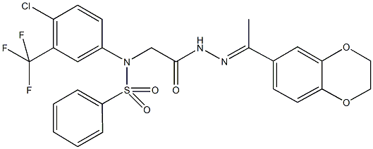 N-[4-chloro-3-(trifluoromethyl)phenyl]-N-(2-{2-[1-(2,3-dihydro-1,4-benzodioxin-6-yl)ethylidene]hydrazino}-2-oxoethyl)benzenesulfonamide 结构式