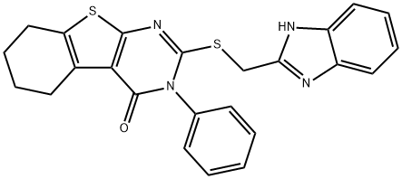 2-[(1H-benzimidazol-2-ylmethyl)sulfanyl]-3-phenyl-5,6,7,8-tetrahydro[1]benzothieno[2,3-d]pyrimidin-4(3H)-one 结构式