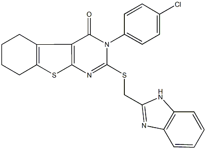 2-[(1H-benzimidazol-2-ylmethyl)sulfanyl]-3-(4-chlorophenyl)-5,6,7,8-tetrahydro[1]benzothieno[2,3-d]pyrimidin-4(3H)-one 结构式
