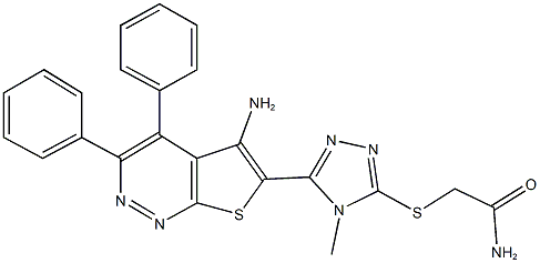 2-{[5-(5-amino-3,4-diphenylthieno[2,3-c]pyridazin-6-yl)-4-methyl-4H-1,2,4-triazol-3-yl]sulfanyl}acetamide 结构式
