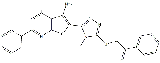 2-{[5-(3-amino-4-methyl-6-phenylfuro[2,3-b]pyridin-2-yl)-4-methyl-4H-1,2,4-triazol-3-yl]sulfanyl}-1-phenylethanone 结构式