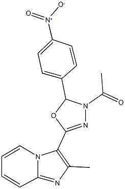 3-(4-acetyl-5-{4-nitrophenyl}-4,5-dihydro-1,3,4-oxadiazol-2-yl)-2-methylimidazo[1,2-a]pyridine 结构式