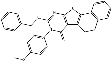 9-(benzylsulfanyl)-8-(4-methoxyphenyl)-5,8-dihydronaphtho[2',1':4,5]thieno[2,3-d]pyrimidin-7(6H)-one 结构式