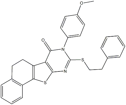 8-(4-methoxyphenyl)-9-[(2-phenylethyl)sulfanyl]-5,8-dihydronaphtho[2',1':4,5]thieno[2,3-d]pyrimidin-7(6H)-one 结构式