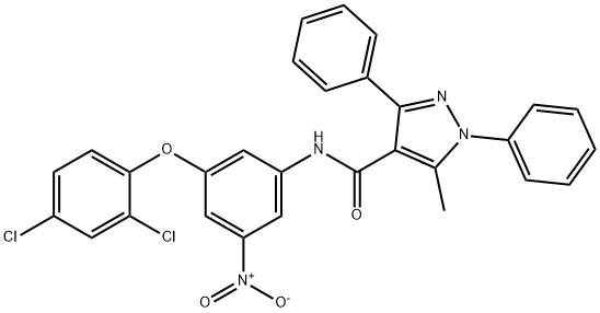 N-{3-(2,4-dichlorophenoxy)-5-nitrophenyl}-5-methyl-1,3-diphenyl-1H-pyrazole-4-carboxamide 结构式