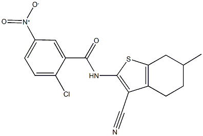 2-chloro-N-(3-cyano-6-methyl-4,5,6,7-tetrahydro-1-benzothien-2-yl)-5-nitrobenzamide 结构式