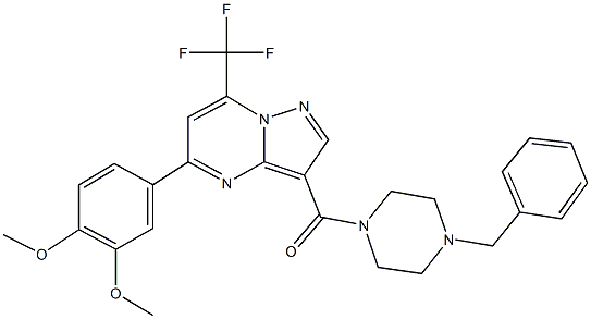 3-[(4-benzyl-1-piperazinyl)carbonyl]-5-(3,4-dimethoxyphenyl)-7-(trifluoromethyl)pyrazolo[1,5-a]pyrimidine 结构式