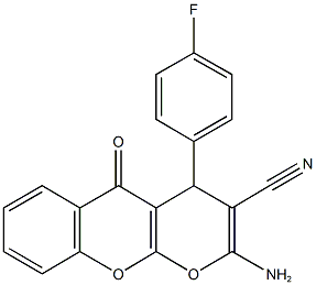 2-amino-4-(4-fluorophenyl)-5-oxo-4H,5H-pyrano[2,3-b]chromene-3-carbonitrile 结构式