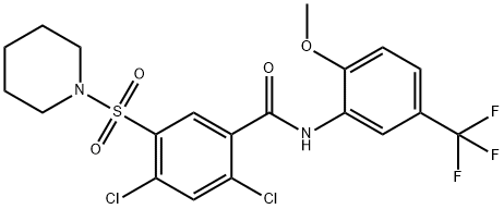 2,4-dichloro-N-[2-methoxy-5-(trifluoromethyl)phenyl]-5-(1-piperidinylsulfonyl)benzamide 结构式