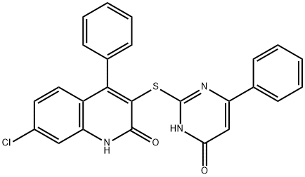 7-chloro-3-[(4-hydroxy-6-phenyl-2-pyrimidinyl)sulfanyl]-4-phenyl-2-quinolinol 结构式