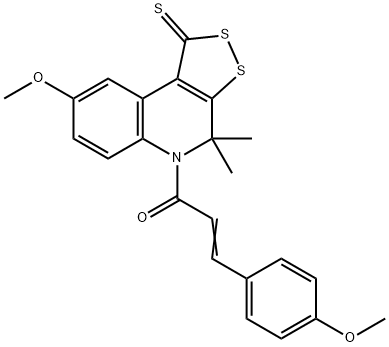 8-methoxy-5-[3-(4-methoxyphenyl)acryloyl]-4,4-dimethyl-4,5-dihydro-1H-[1,2]dithiolo[3,4-c]quinoline-1-thione 结构式