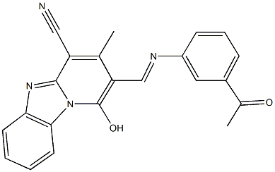 2-{[(3-acetylphenyl)imino]methyl}-1-hydroxy-3-methylpyrido[1,2-a]benzimidazole-4-carbonitrile 结构式