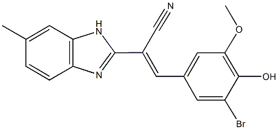 3-(3-bromo-4-hydroxy-5-methoxyphenyl)-2-(6-methyl-1H-benzimidazol-2-yl)acrylonitrile 结构式