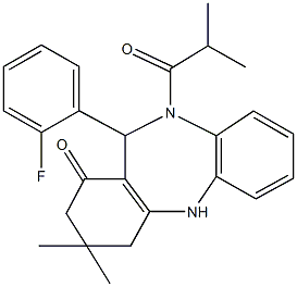 11-(2-fluorophenyl)-10-isobutyryl-3,3-dimethyl-2,3,4,5,10,11-hexahydro-1H-dibenzo[b,e][1,4]diazepin-1-one 结构式