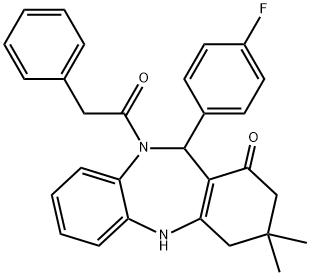 11-(4-fluorophenyl)-3,3-dimethyl-10-(phenylacetyl)-2,3,4,5,10,11-hexahydro-1H-dibenzo[b,e][1,4]diazepin-1-one 结构式