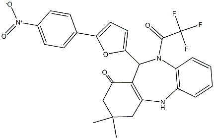 11-(5-{4-nitrophenyl}-2-furyl)-3,3-dimethyl-10-(trifluoroacetyl)-2,3,4,5,10,11-hexahydro-1H-dibenzo[b,e][1,4]diazepin-1-one 结构式