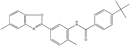 4-tert-butyl-N-[2-methyl-5-(5-methyl-1,3-benzoxazol-2-yl)phenyl]benzamide 结构式