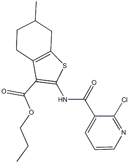 propyl 2-{[(2-chloro-3-pyridinyl)carbonyl]amino}-6-methyl-4,5,6,7-tetrahydro-1-benzothiophene-3-carboxylate 结构式