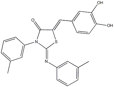 5-(3,4-dihydroxybenzylidene)-3-(3-methylphenyl)-2-[(3-methylphenyl)imino]-1,3-thiazolidin-4-one 结构式