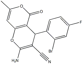 2-amino-4-(2-bromo-4-fluorophenyl)-7-methyl-5-oxo-4H,5H-pyrano[4,3-b]pyran-3-carbonitrile 结构式