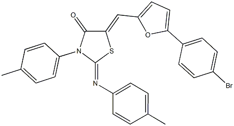 5-{[5-(4-bromophenyl)-2-furyl]methylene}-3-(4-methylphenyl)-2-[(4-methylphenyl)imino]-1,3-thiazolidin-4-one 结构式