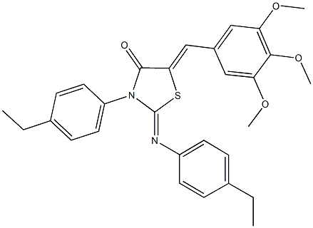 3-(4-ethylphenyl)-2-[(4-ethylphenyl)imino]-5-(3,4,5-trimethoxybenzylidene)-1,3-thiazolidin-4-one 结构式