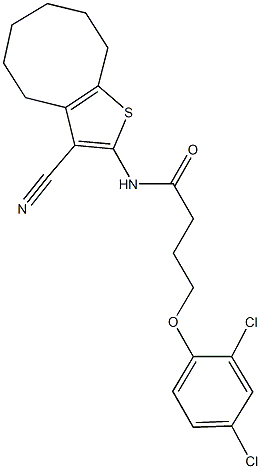 N-(3-cyano-4,5,6,7,8,9-hexahydrocycloocta[b]thien-2-yl)-4-(2,4-dichlorophenoxy)butanamide 结构式