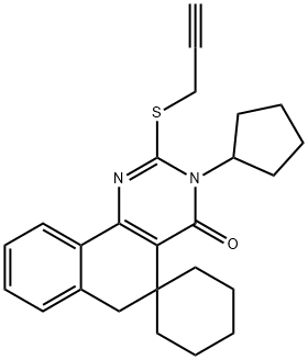 3-cyclopentyl-2-(2-propynylsulfanyl)-5,6-dihydrospiro(benzo[h]quinazoline-5,1'-cyclohexane)-4(3H)-one 结构式