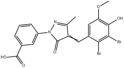 3-[4-(2,3-dibromo-4-hydroxy-5-methoxybenzylidene)-3-methyl-5-oxo-4,5-dihydro-1H-pyrazol-1-yl]benzoic acid 结构式