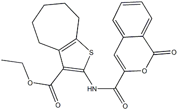 ethyl 2-{[(1-oxo-1H-isochromen-3-yl)carbonyl]amino}-5,6,7,8-tetrahydro-4H-cyclohepta[b]thiophene-3-carboxylate 结构式