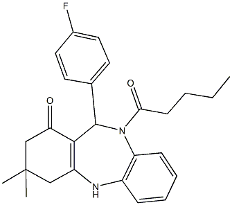 11-(4-fluorophenyl)-3,3-dimethyl-10-pentanoyl-2,3,4,5,10,11-hexahydro-1H-dibenzo[b,e][1,4]diazepin-1-one 结构式