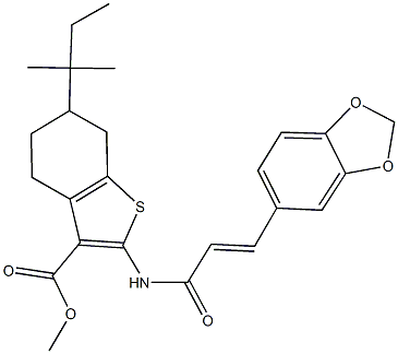 methyl 2-{[3-(1,3-benzodioxol-5-yl)acryloyl]amino}-6-tert-pentyl-4,5,6,7-tetrahydro-1-benzothiophene-3-carboxylate 结构式