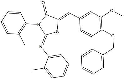 5-[4-(benzyloxy)-3-methoxybenzylidene]-3-(2-methylphenyl)-2-[(2-methylphenyl)imino]-1,3-thiazolidin-4-one 结构式