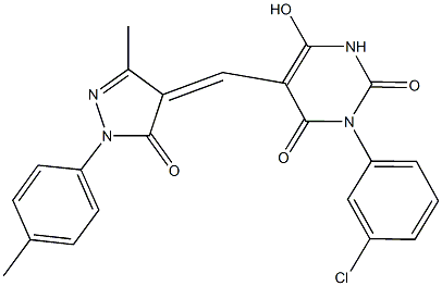 3-(3-chlorophenyl)-6-hydroxy-5-{[3-methyl-1-(4-methylphenyl)-5-oxo-1,5-dihydro-4H-pyrazol-4-ylidene]methyl}-2,4(1H,3H)-pyrimidinedione 结构式