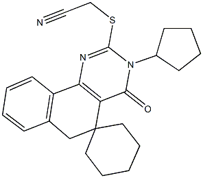 2-[(3-cyclopentyl-4-oxo-3,4,5,6-tetrahydrospiro[benzo[h]quinazoline-5,1'-cyclohexane]-2-yl)sulfanyl]acetonitrile 结构式