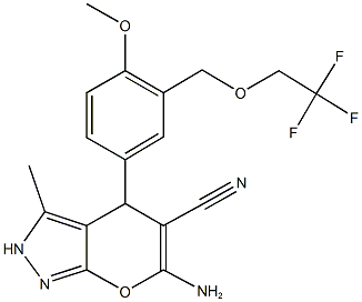 6-amino-4-{4-methoxy-3-[(2,2,2-trifluoroethoxy)methyl]phenyl}-3-methyl-2,4-dihydropyrano[2,3-c]pyrazole-5-carbonitrile 结构式