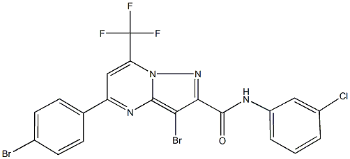 3-bromo-5-(4-bromophenyl)-N-(3-chlorophenyl)-7-(trifluoromethyl)pyrazolo[1,5-a]pyrimidine-2-carboxamide 结构式