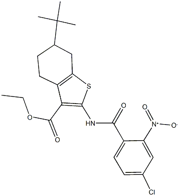 ethyl 6-tert-butyl-2-({4-chloro-2-nitrobenzoyl}amino)-4,5,6,7-tetrahydro-1-benzothiophene-3-carboxylate 结构式