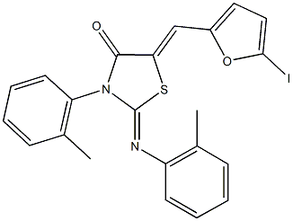 5-[(5-iodo-2-furyl)methylene]-3-(2-methylphenyl)-2-[(2-methylphenyl)imino]-1,3-thiazolidin-4-one 结构式