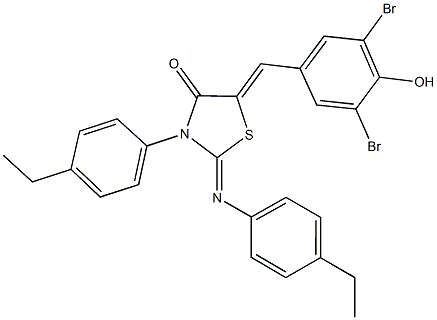 5-(3,5-dibromo-4-hydroxybenzylidene)-3-(4-ethylphenyl)-2-[(4-ethylphenyl)imino]-1,3-thiazolidin-4-one 结构式