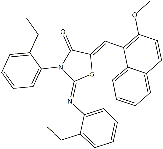 3-(2-ethylphenyl)-2-[(2-ethylphenyl)imino]-5-[(2-methoxy-1-naphthyl)methylene]-1,3-thiazolidin-4-one 结构式