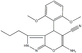 6-amino-4-(2,6-dimethoxyphenyl)-3-propyl-2,4-dihydropyrano[2,3-c]pyrazole-5-carbonitrile 结构式