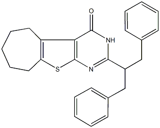 2-(1-benzyl-2-phenylethyl)-3,5,6,7,8,9-hexahydro-4H-cyclohepta[4,5]thieno[2,3-d]pyrimidin-4-one 结构式