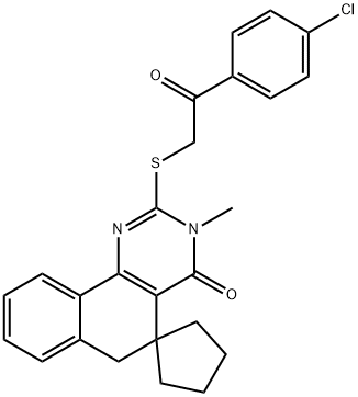 2-{[2-(4-chlorophenyl)-2-oxoethyl]sulfanyl}-3-methyl-5,6-dihydrospiro(benzo[h]quinazoline-5,1'-cyclopentane)-4(3H)-one 结构式