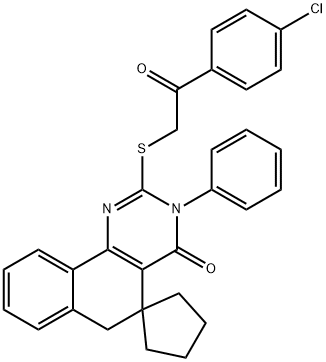 2-{[2-(4-chlorophenyl)-2-oxoethyl]sulfanyl}-3-phenyl-5,6-dihydrospiro(benzo[h]quinazoline-5,1'-cyclopentane)-4(3H)-one 结构式
