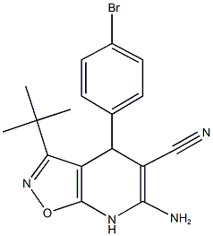 6-amino-4-(4-bromophenyl)-3-tert-butyl-4,7-dihydroisoxazolo[5,4-b]pyridine-5-carbonitrile 结构式